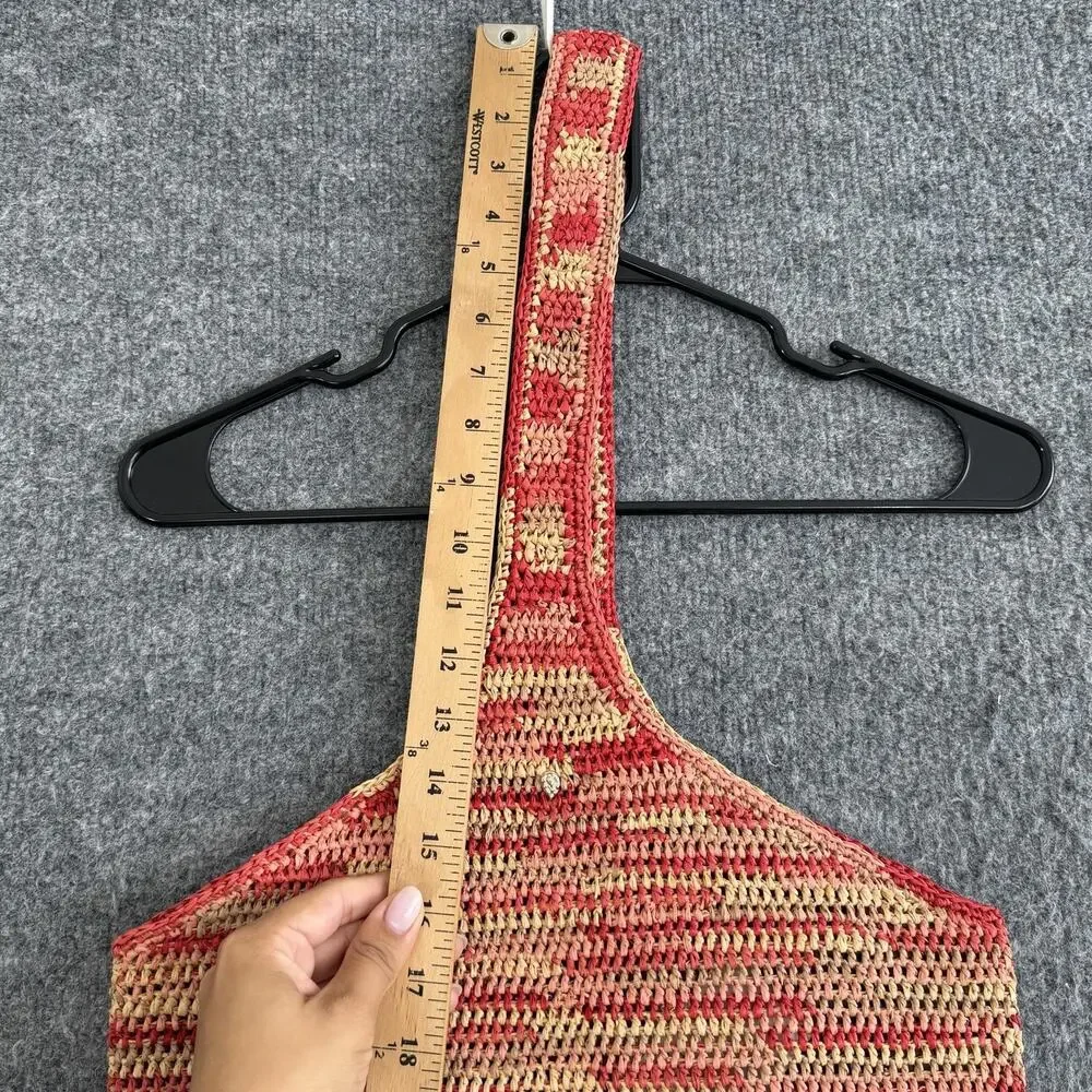 Helen Kaminski Raffia Shoulder Tote Bag Red Striped Crochet Market Minimalist